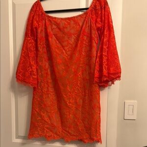 Vibrant Orange Lace Dress